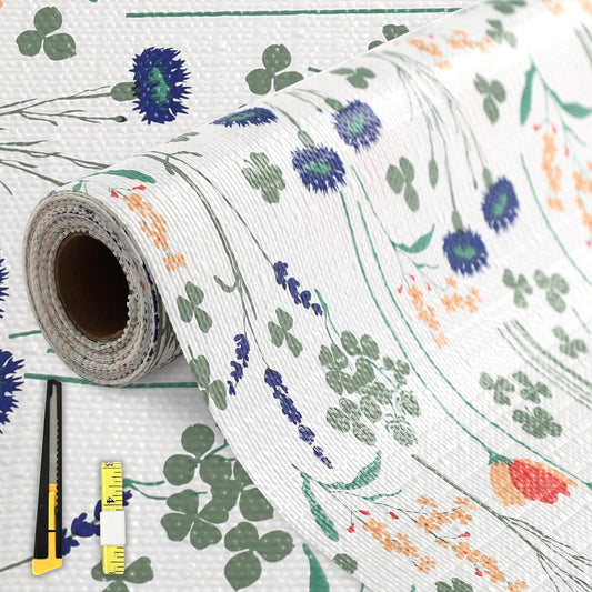 FINNEZ Shelf and Drawer Liner 12in x 10FT with Cutting Tool, Non Slip Non Adhesive Drawer Liners for Kitchen Cabinets, Waterproof Floral Cabinet Liner for Shelves, Refrigerator