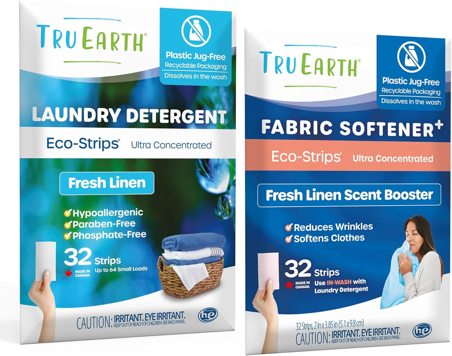 Tru Earth Bundle: Laundry Detergent Sheets & Fabric Softener Sheets - Plastic Jug-Free, Easy-to-Use - Fresh Linen