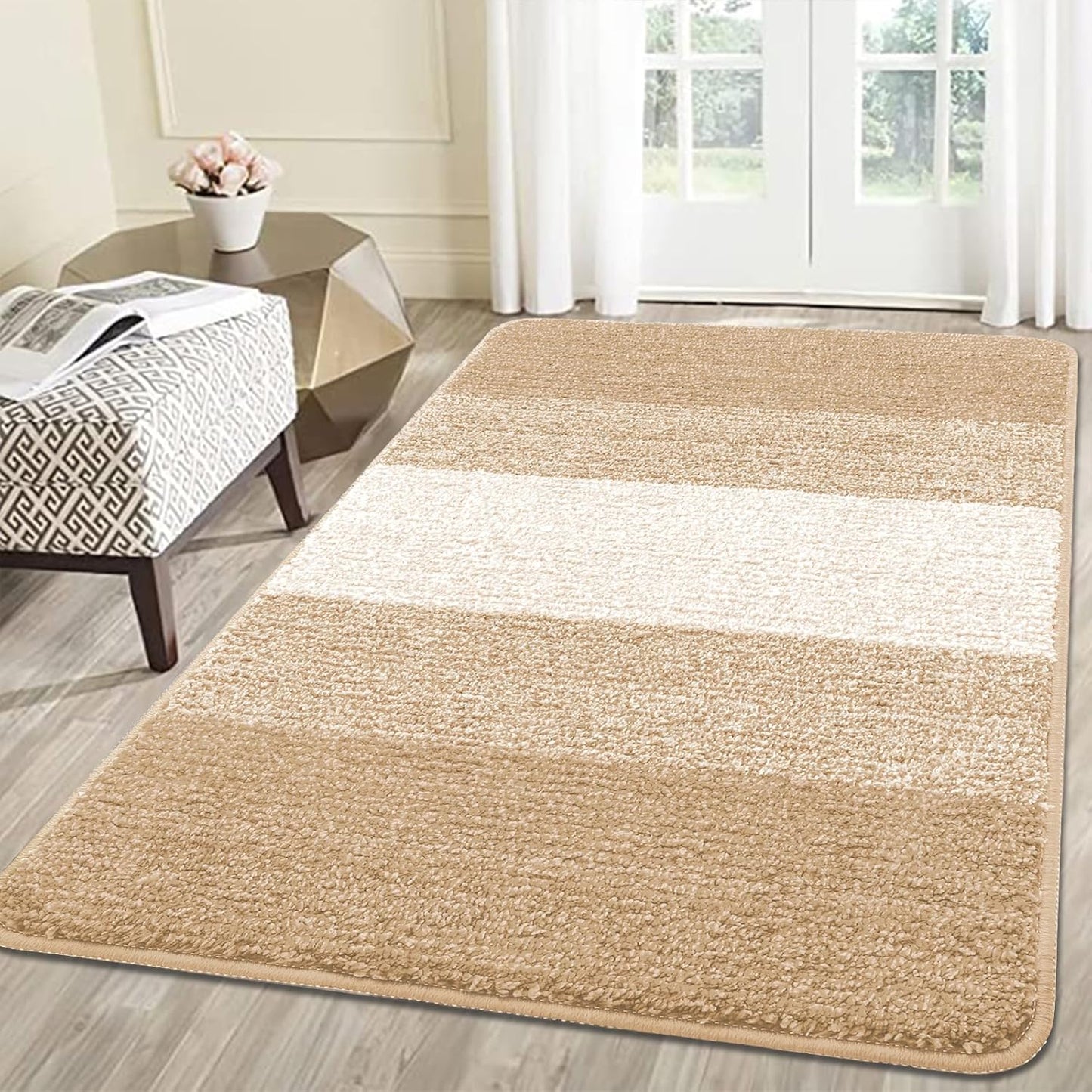 Kitinjoy Indoor Outdoor Door Mat, 59x36 Non-Slip Absorbent Dirt Trapper, Low-Profile Washable Inside Entrance Front Floor Mat, Sturdy Soft Entry Doormats for Entryway, Beige