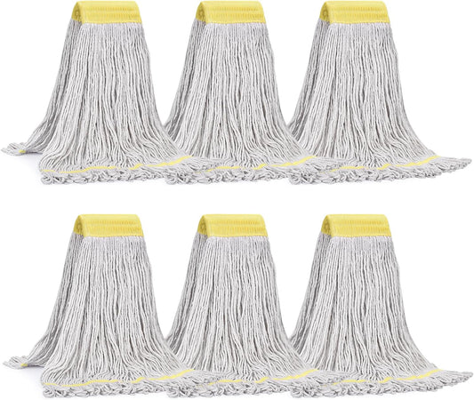 Matthew Cleaning Commercial Mop Head Replacement, 5 Inch Wide Headband, Looped End Cotton Blend String Wet Mops for Floor Cleaning, 24 oz Large, 6-Pack White