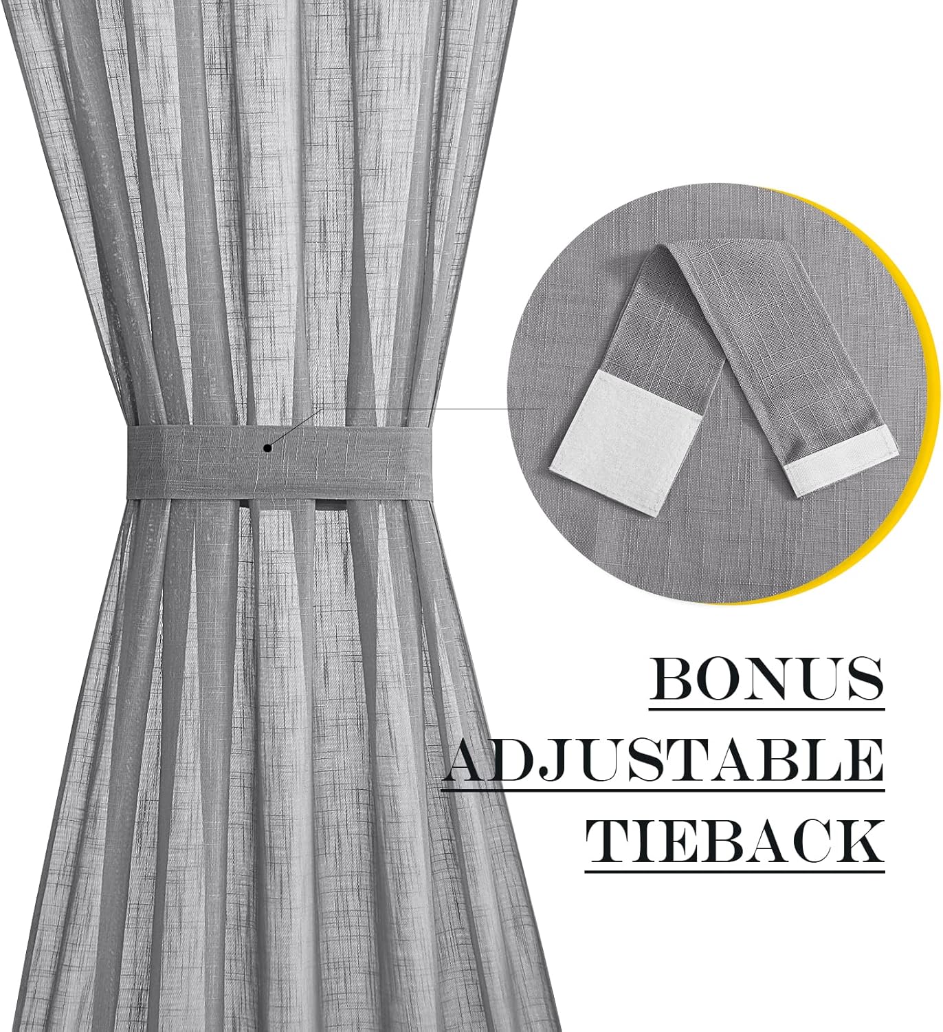 NICETOWN French Door Curtain with Bonus Tieback, Casual French Window Covering Sheer Drapes for Balcony 25 Inches Wide by 72 Inches Long, Front Back Door Shade for Bathroom, 1 PC, Dark Grey