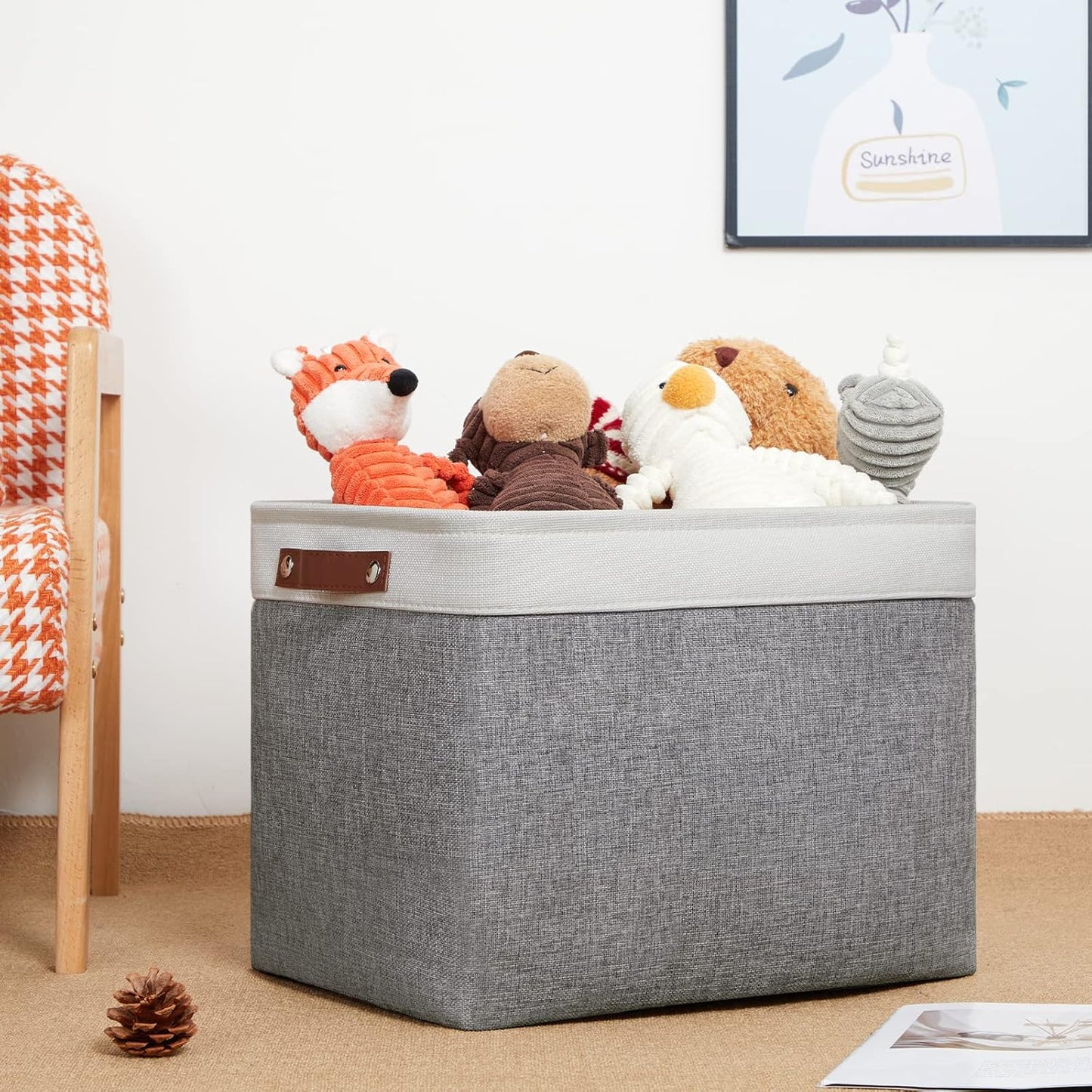 DULLEMELO Storage Baskets Large 16"x12"x12" Rectangular Storage Bins Baskets for Organizing [2 Pack] Fabric Collapsible Storage Organizer for Home,Office,Closet,Clothes,Toys (White&Grey)