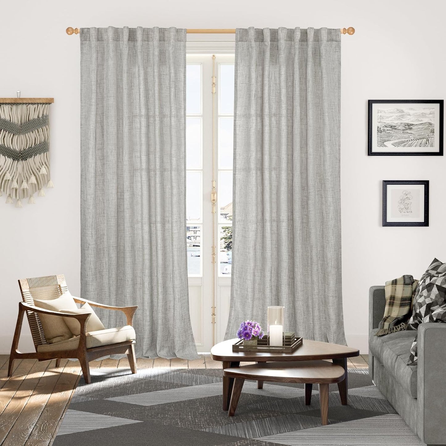YoungsTex Dark Grey Linen Curtains 95 Inch Length for Living Room Back Tab Textured Window Drapes Light Filtering for Bedroom Rod Pocket, 52 X 95 Inch, 2 Panels