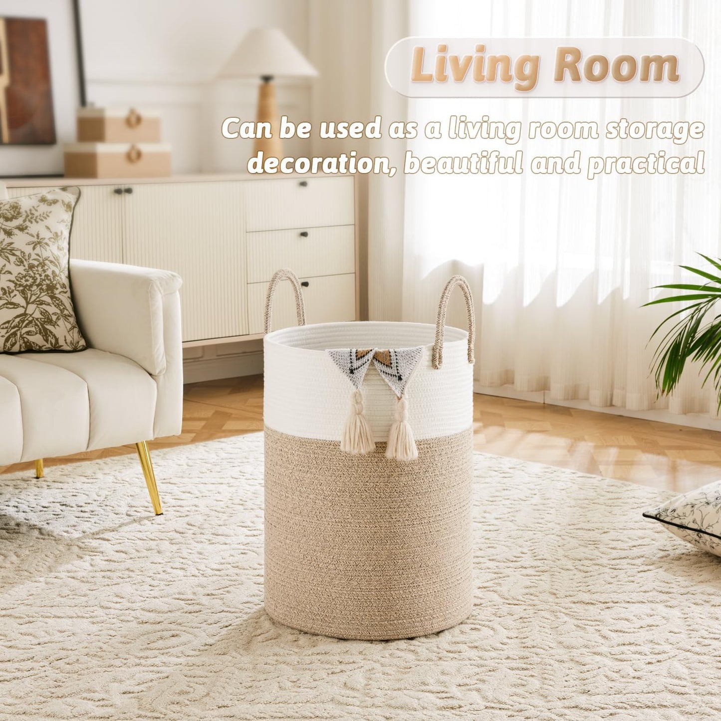 Laundry Basket,Woven Cotton Rope Laundry Hamper,40L for Decorative Storage of Dirty Clothes,Toys and Blankets in Bathroom,Baby Room and Living Room