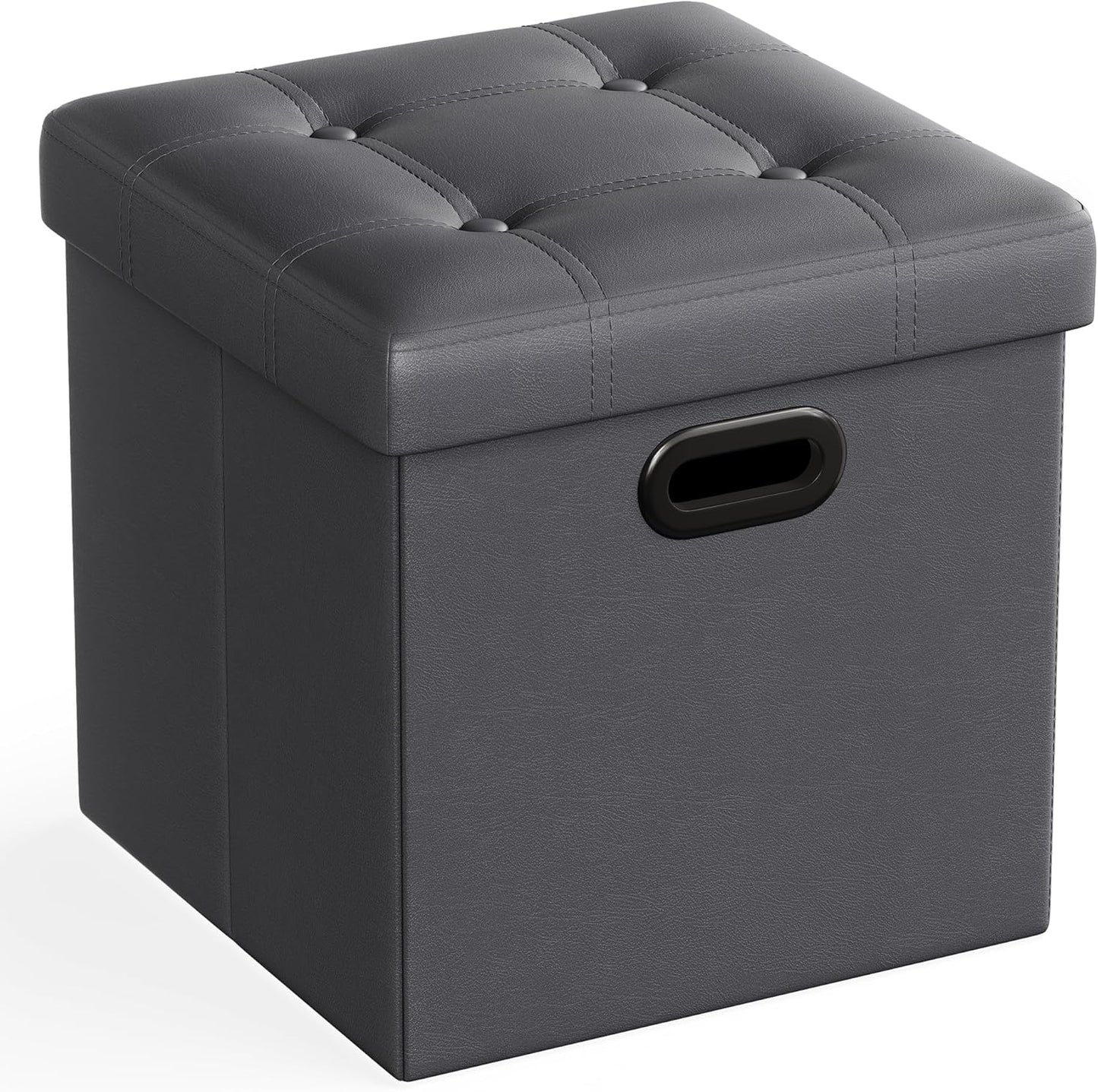 SONGMICS Mazie Collection - 15 Inches Ottoman with Storage, Footstool, Storage Ottoman with Metal Grommet Handles, Load 660 lb, for Dorm, Living Room, Bedroom, Synthetic Leather, Dark Gray ULSF030G01