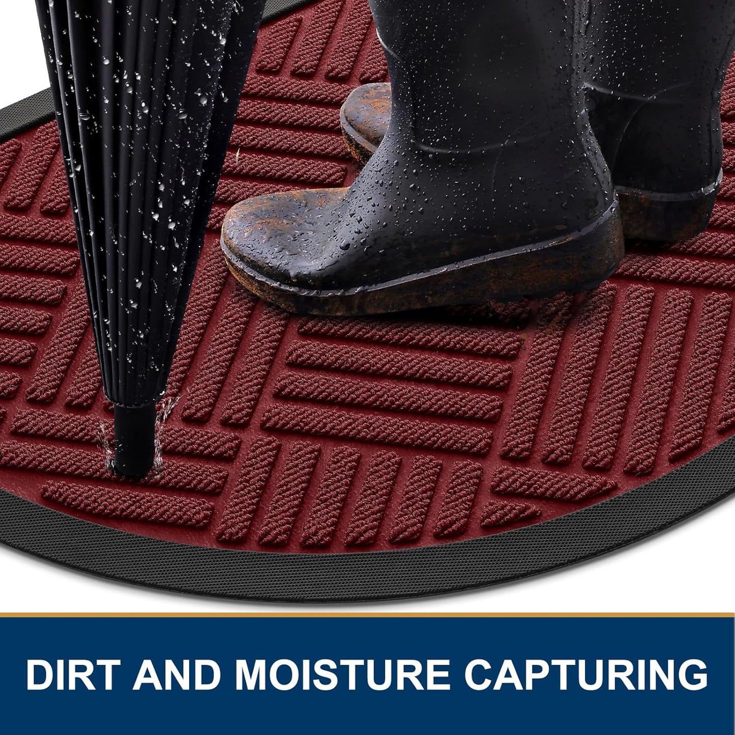 Smiry Half Circle Front Door Mat Outside Entrance,Heavy Duty Outdoor Indoor Natural Rubber Doormat,Non Slip,Trap Dirt and Moisture,Easy Clean,Low Profile Patio Porch Entryway Mat,29.5x17, Wine Red