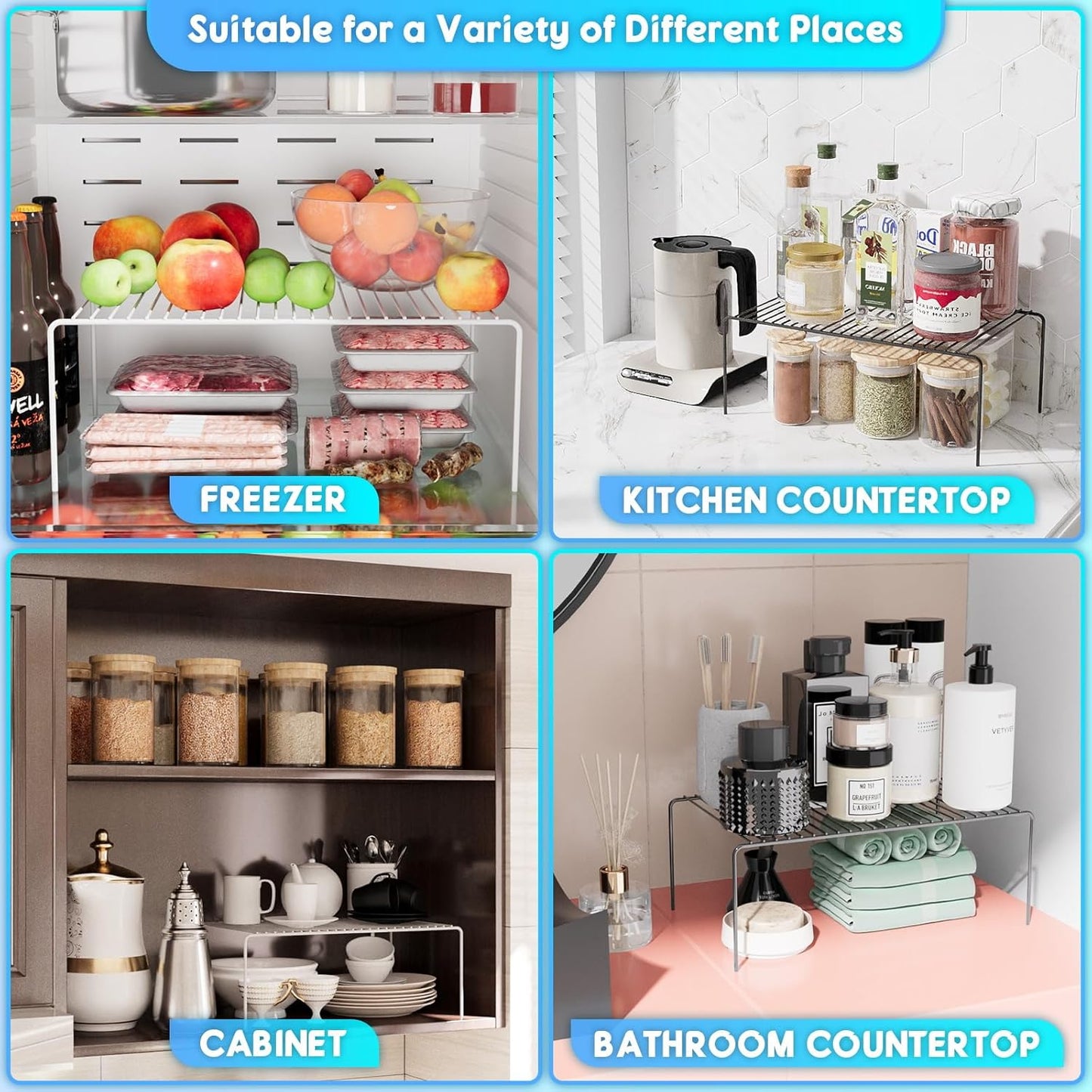 Medium(13 x 9.4 inch)White Cabinet Storage Shelf Rack Set of 2, Rustproof Metal Wire Kitchen Counter Organizers and Storage, Spice Organization for Cabinet, Plate, Dish, Pantry, Bathroom, Fridge