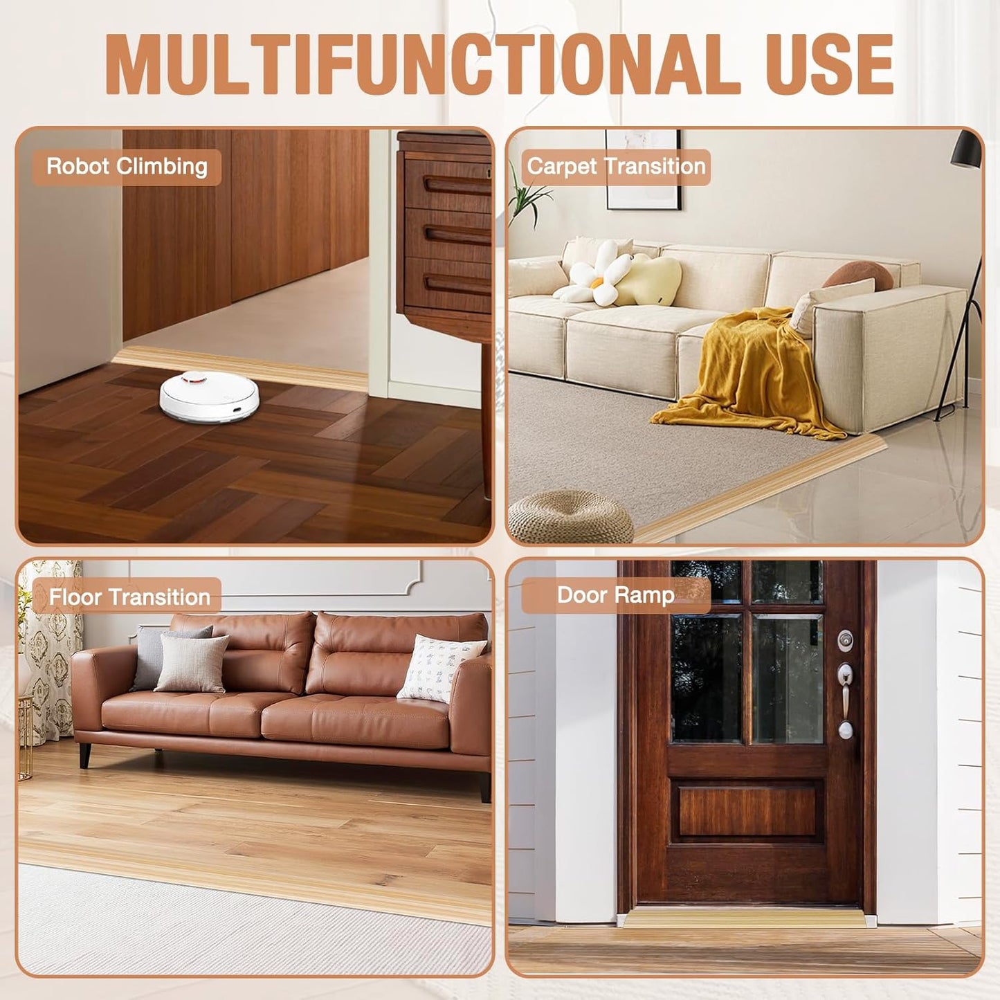 Floor Transition Strip Self Adhesive Vinyl Door Threshold for Doorways Carpet Edging Trim Overlap Edge Reducer for Laminate Floor, Carpet, Tile (Light Yellow Wood Grain, 2/5" to 3/5", 3.3Ft)