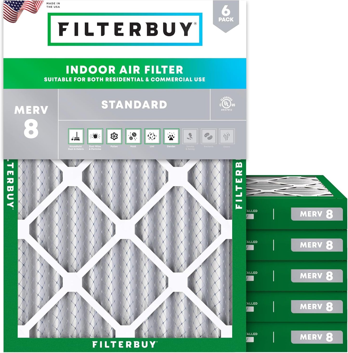 Filterbuy 24x30x2 Air Filter MERV 8 (MPR 700) Dust Defense Replacement (6-Pack), Electrostatic Pleated HVAC AC Furnace Filters, Made in USA (Actual Size: 23.50 x 29.50 x 1.75)