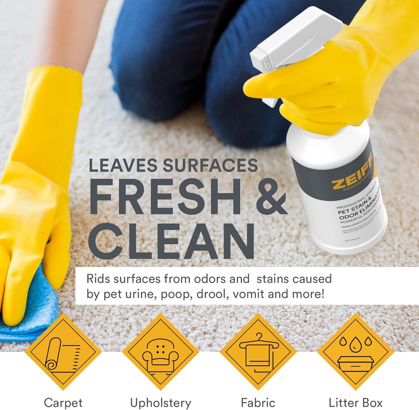 Pet Stain and Odor Remover - Pet Odor Eliminator for Home and Professional Use - Pet Urine Enzyme Cleaner to Break Up Tough Stains - Carpet Stain Remover for Dog Urine and Cat Pee, Feces, Fluids