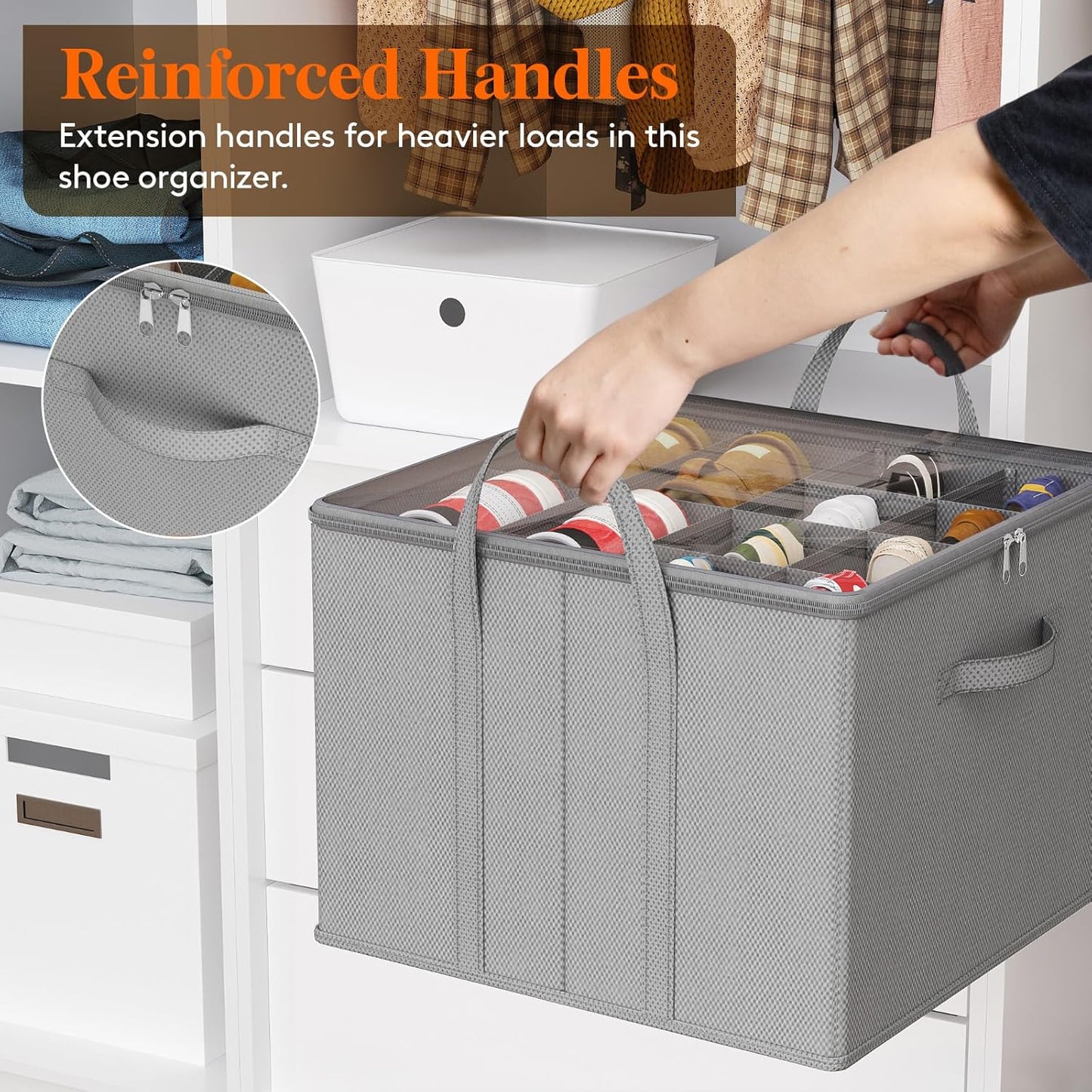 Lifewit Shoe Storage Organizer for Closet Fits 12-16 Pairs, Fabric Large Shoe Box Storage Containers with Clear Cover, Foldable Bins Fit for Boots Sneakers 17"(L) x 17"(W) x 12.5"(H) 2 Pack Light Gray