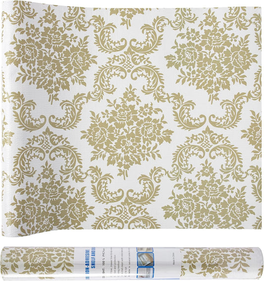 Shelf Liner for Kitchen Cabinets Non Adhesive Kitchen Drawer Liner, Waterproof Shelf Liner Durable Anti-Slip for Kitchen Cabinets Shelf Liner (Gold, 4Rolls(18x96inch))