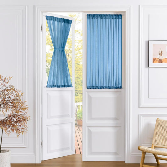 Tollpiz Sheer Curtains Closet Linen Textured Curtain Sheers Doorway Light Filtering Voile French Door Rod Pocket Curtains Patio Glass Door, 54 x 63 inches Long, Classic Blue, Set of 1 Panel