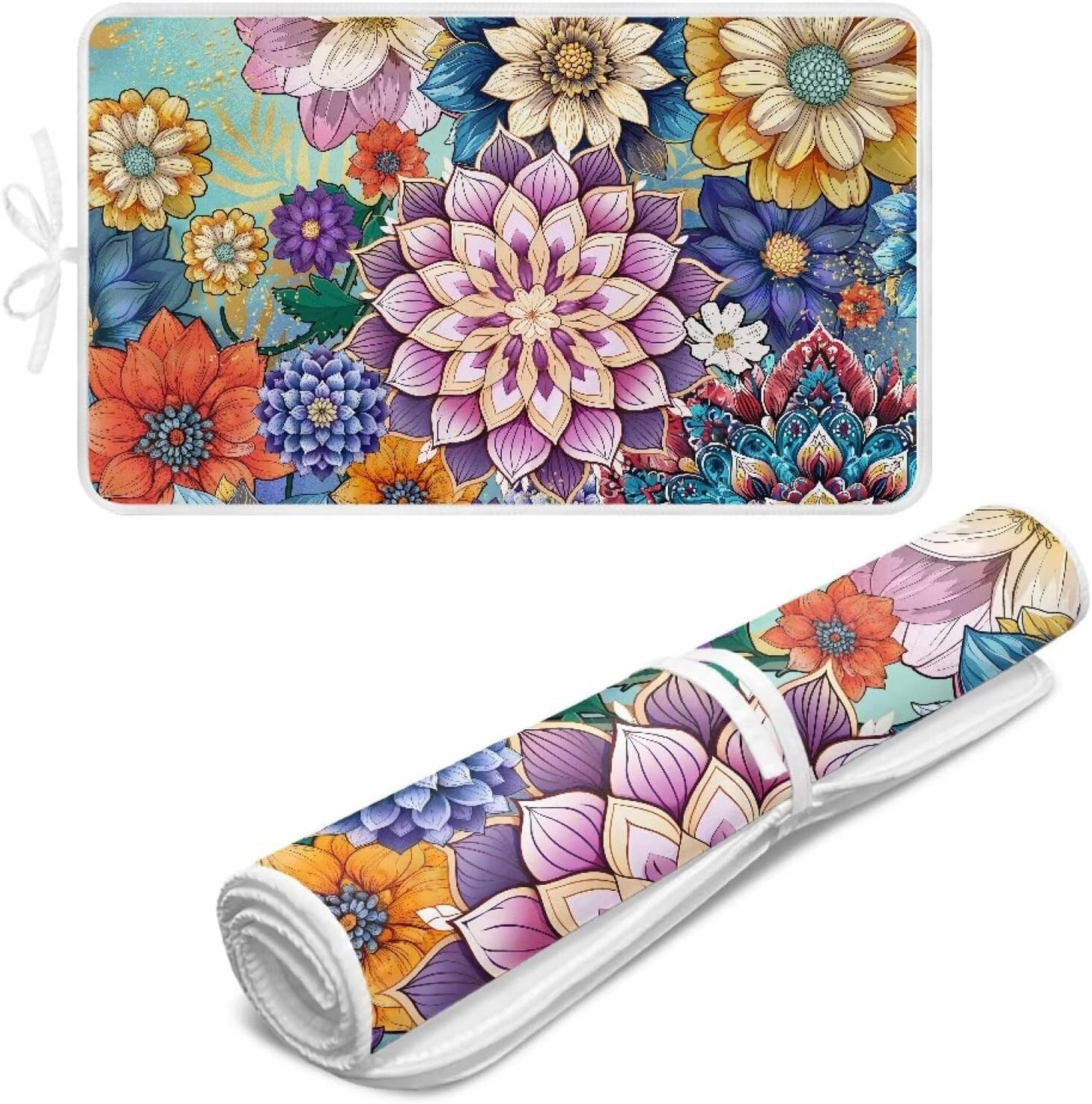 Ironing Mat Boho Flower Portable Ironing Pad Blanket for Table Top Heat Resistance Travel Small 32 x 16 Inch Foldable Lightweight Iron Mats for Washer and Dryer