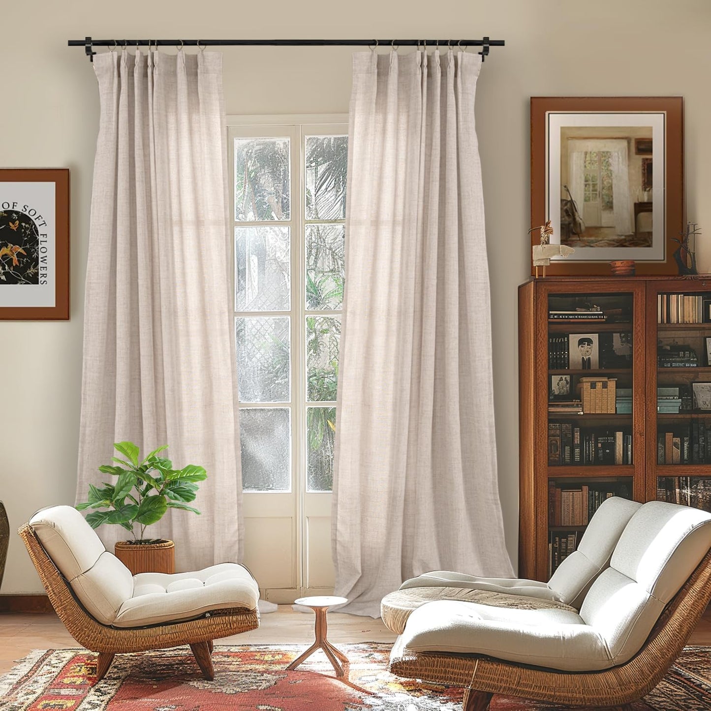 YoungsTex Linen Semi Sheer Curtains 90 Inch Length 2 Panels for Living Room, Light Filtering Textured Drapes Natural Rustic Window Treatments with Pinch Pleated for Living Room Bedroom, 40 X 90 Inch