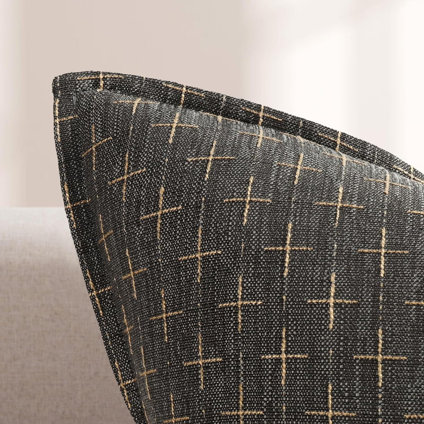 ZWJD Pillow Covers 24x24 Set of 2 Soft Polyester Textured Pillow Covers with Stylish Flange Edge Cozy Farmhouse Throw Pillows for Couch Bed Sofa Living Room