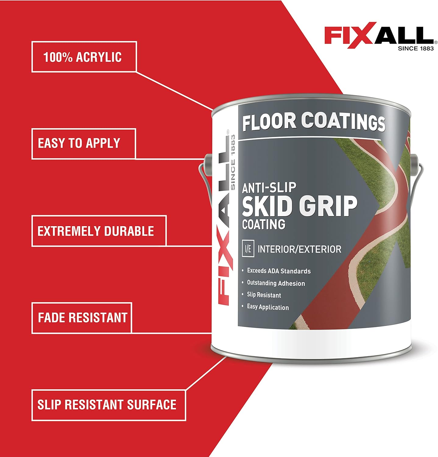 FIXALL Skid Grip Anti-Slip Coating, 1 Gallon, Slate, Exceeds ADA Standards, Ideal for Safety Areas, Slip-Resistant Pavement, Cement & Concrete Paint