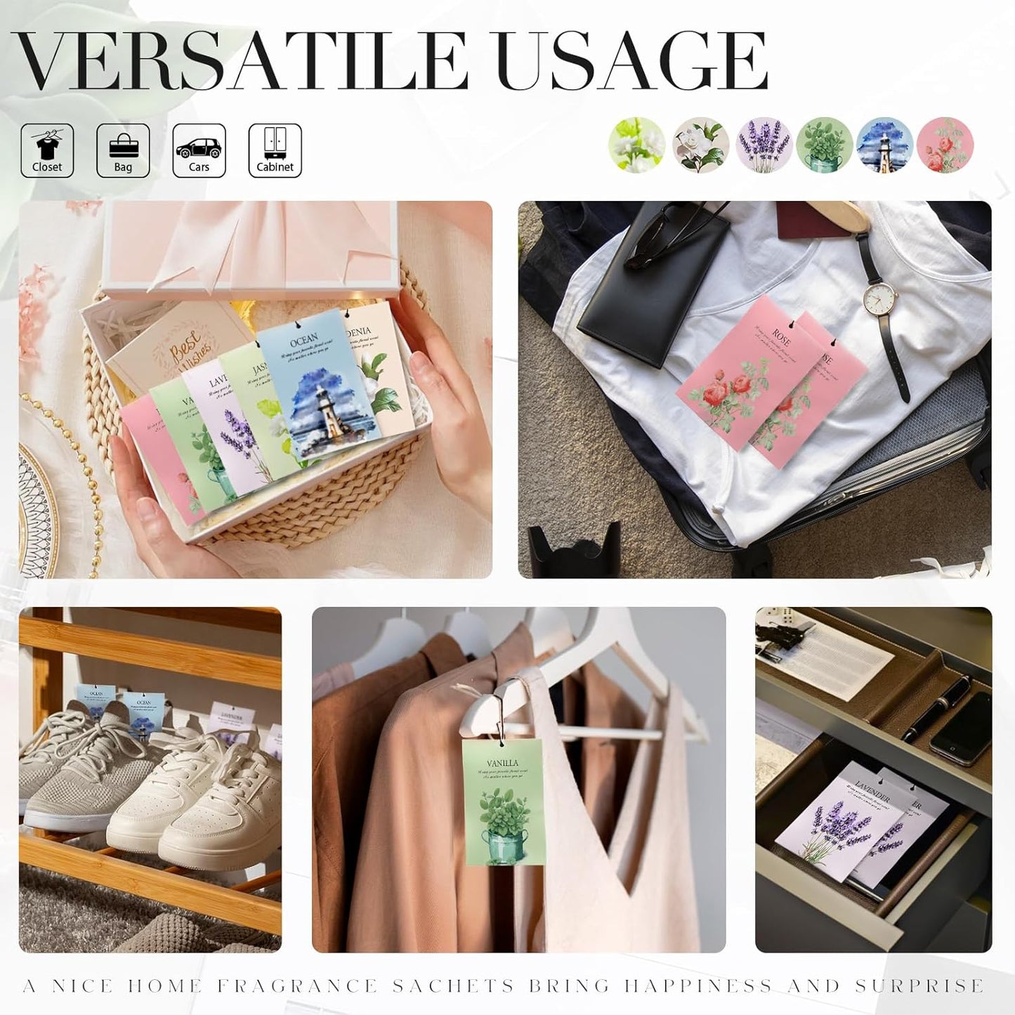 Jasmine Scented Sachet Bags - 12 Pack Closet Freshener Odor Eliminator, Long Lasting Home Fragrance for Drawers, Wardrobes & Cars, House Smell Good Products, Air Freshener for Closet