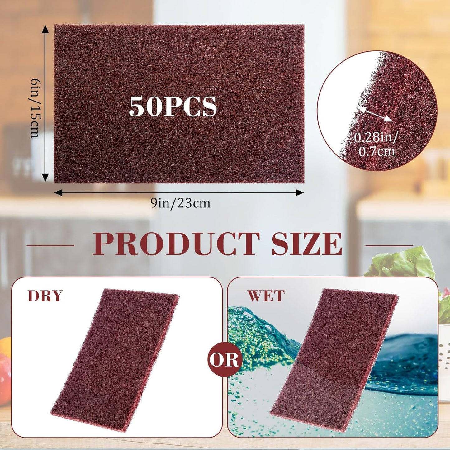 50 Pcs 7447 Fine General Purpose Scuff Pads 6 X 9 Inch Abrasive Hand Sanding Non-Woven Aluminum Oxide Abrasive Pads Set for Surface Preparation Scuffing Scouring Blending Cleaning(Red)