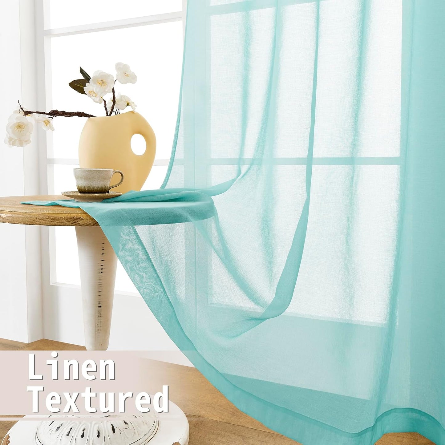 Tollpiz Sheer Curtains Closet Linen Textured Curtain Sheers Doorway Light Filtering Voile French Door Rod Pocket Curtains Patio Glass Door, 54 x 63 inches Long, Crystal Blue, Set of 1 Panel