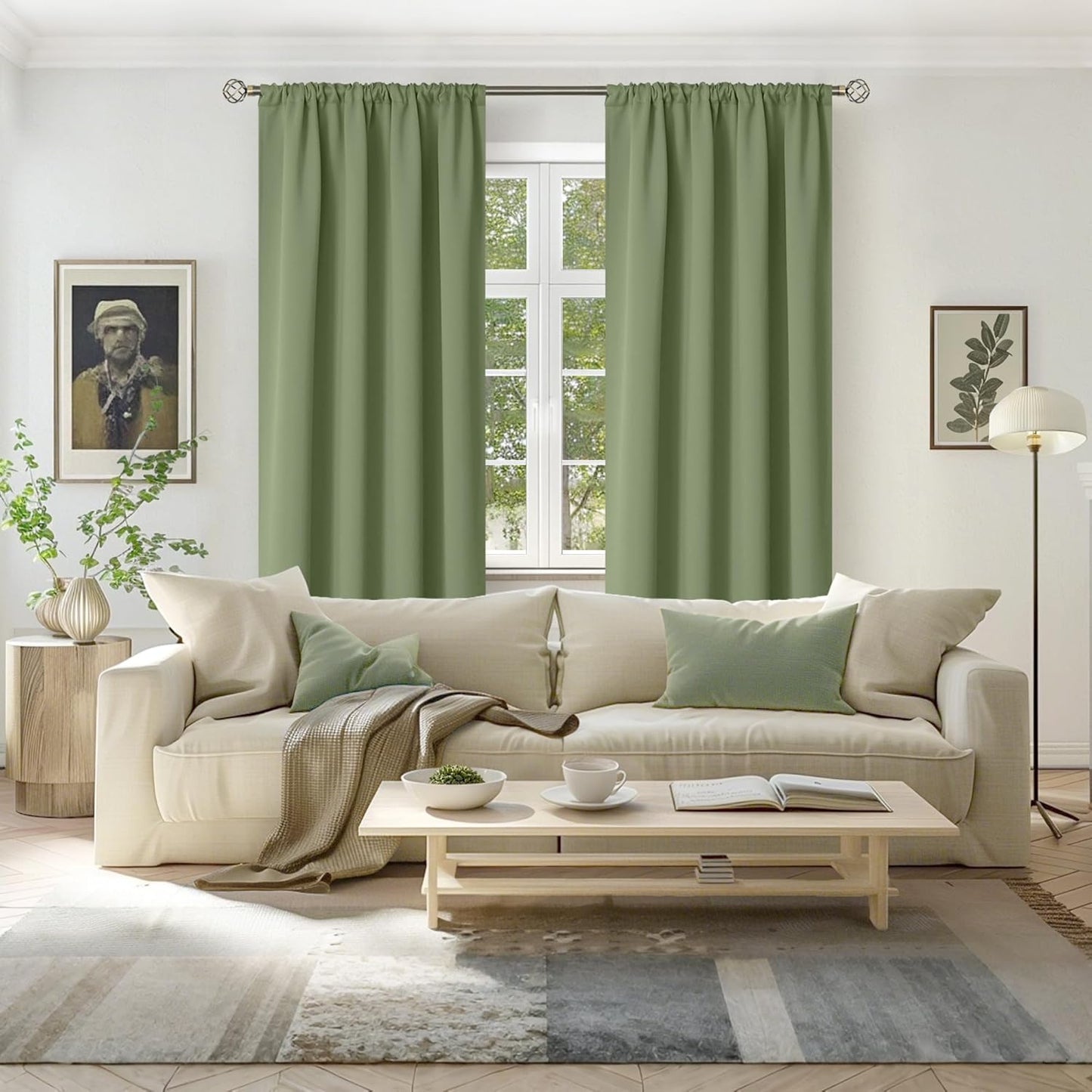 BGment Olive Green Blackout Curtains 90 Inch Length for Living Room - Thermal Insulated Drapes with Rod Pocket Darkening Privacy for Bedroom Dining, 52 x 90 Inch, 2 Panels