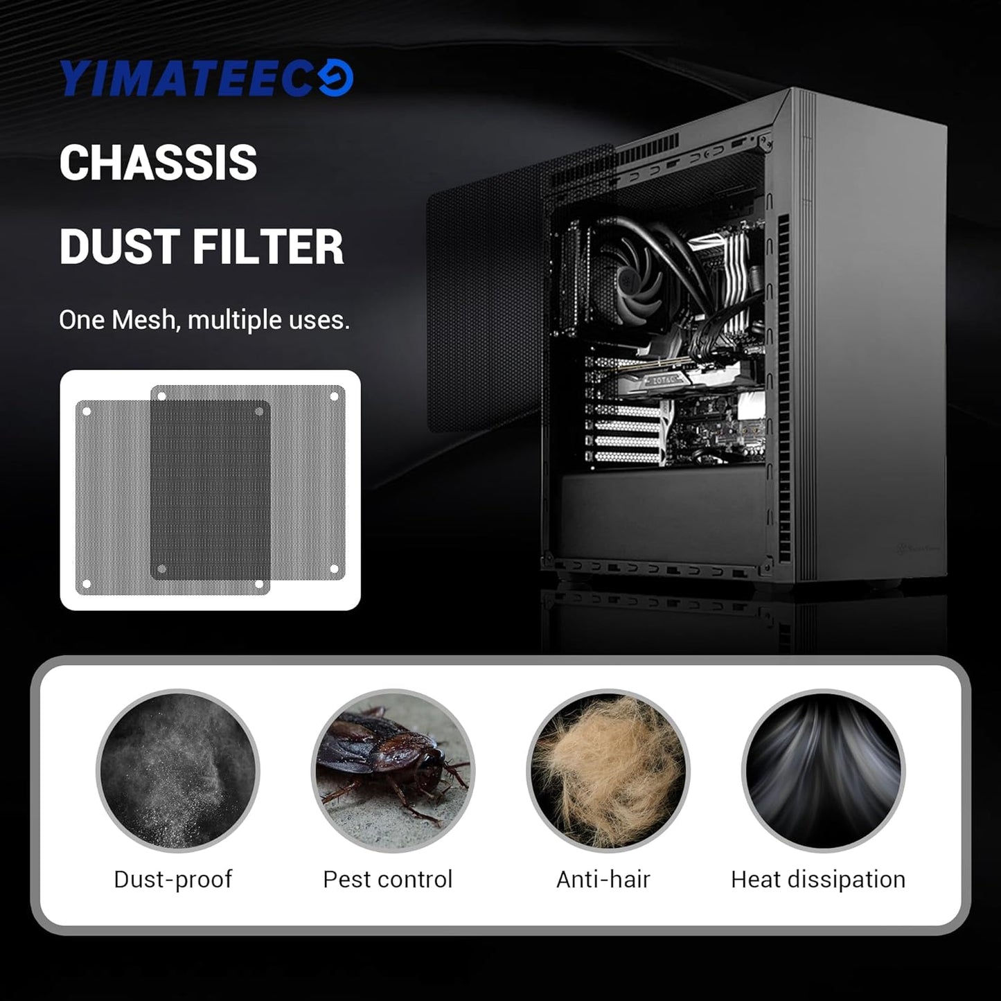 140mm Fan Dust Filter PC, 10Pack PVC Computer Dust Filter Mesh Dustproof Case Cover PC Cooler Fan Filter Grills with 40pcs Screws for Computer Cooler (PVC, 140 * 140mm, 10pcs, Black)