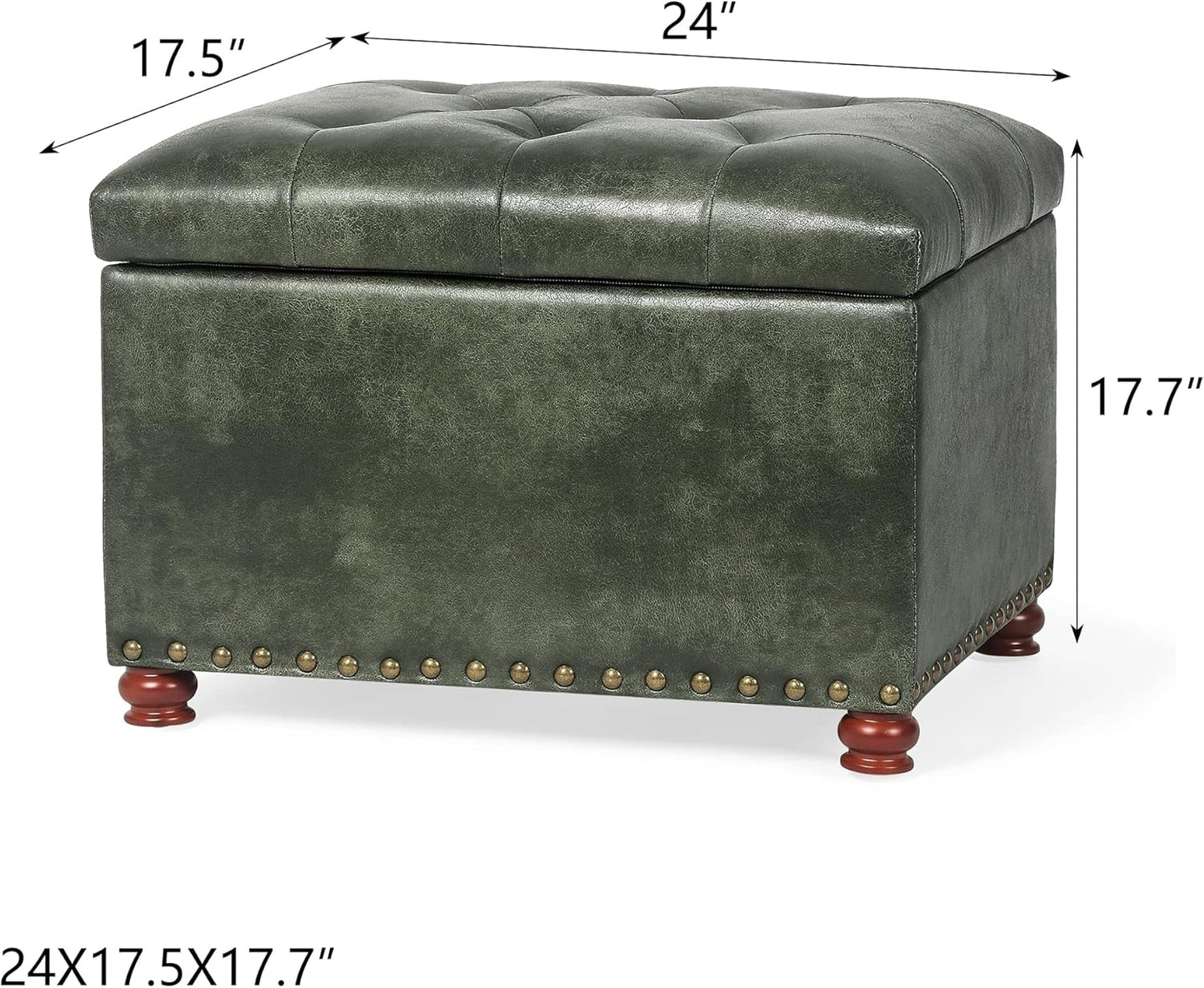 Joveco Storage Ottoman Rectangular Tufted Upholstered Ottomans with Rivet, Footrest Footstool Seat with Wood Legs for Living Room Bedroom (Black Green)