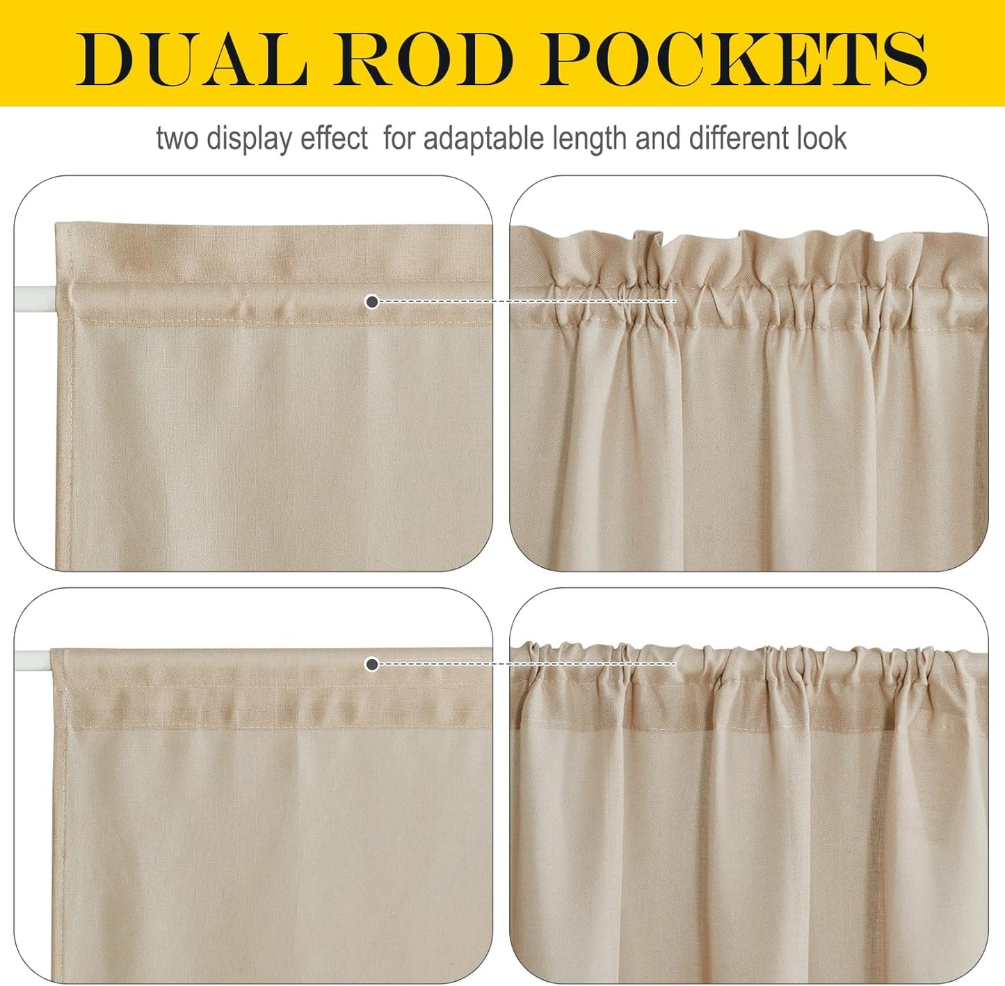 NICETOWN Glass Door Curtain Panel for French Door, Elegant Light Flitering Linen Curtains 40 inches Long for Bedroom Privacy Front Back Shade with Tieback, 1 Panel, 52 inches Wide, Angora