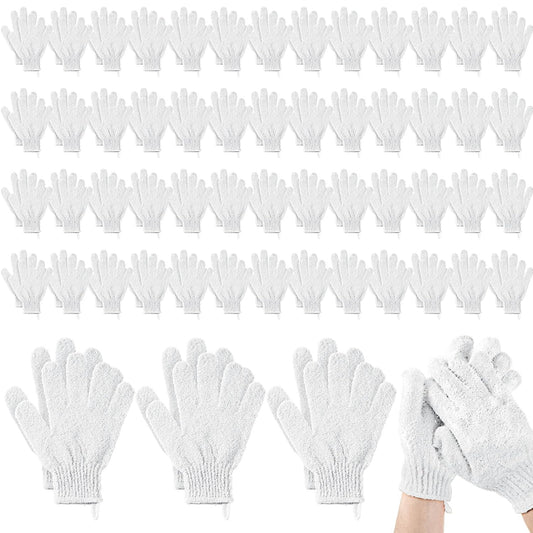 104 Pcs Exfoliating Glove Bulk Shower Gloves with Hanging Loop Exfoliating Body Scrubber Dead Skin Remover for Body Bath Beauty Spa Massage Scrubs Men Women Bathing(White)