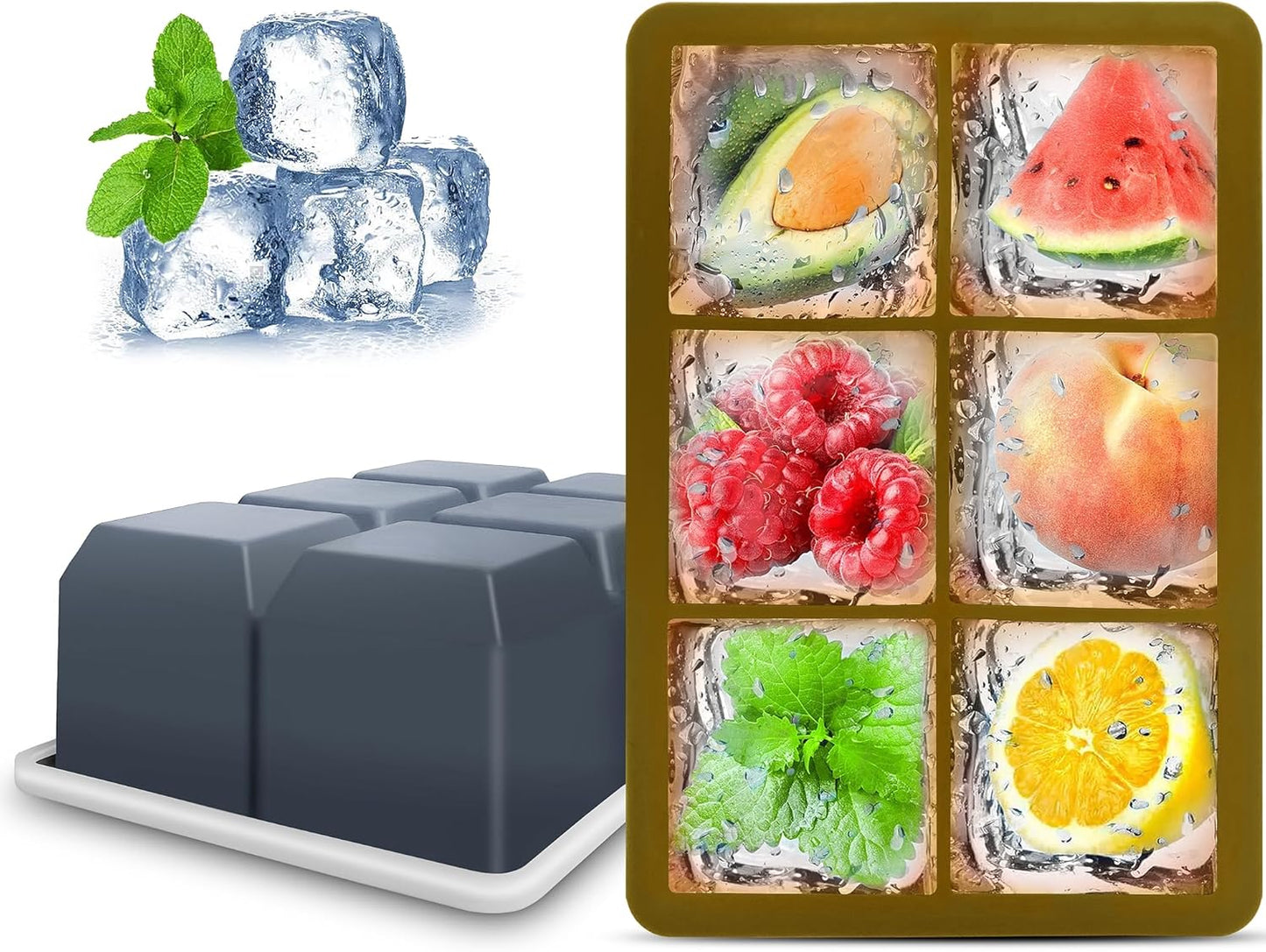Silicone Ice Cube Trays with Lids,Large Square Ice Cube Molds for Freezer, Whiskey, Cocktail, Stackable Flexible and Reusable & Easy Release BPA Free (2 Pack&Dark Gray and Army green)