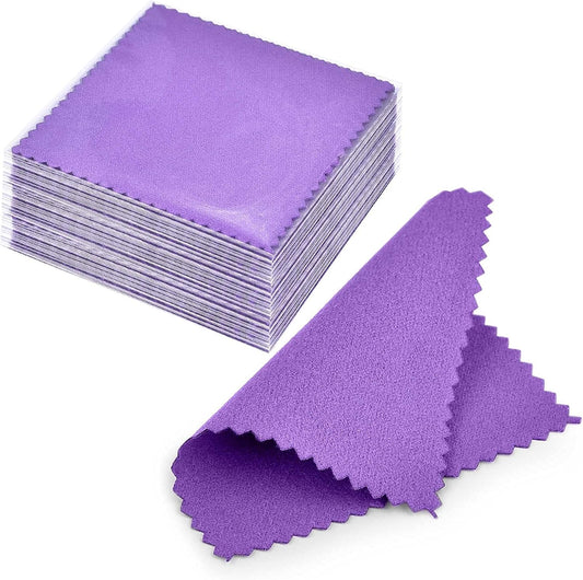 SEVENWELL 50pcs Jewelry Cleaning Cloth Dark Purple Polishing Cloth for Sterling Silver Gold Platinum Small Silver Polish 8x8cm