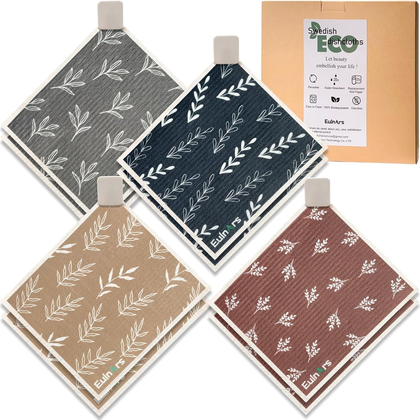 Swedish Dishcloths, 8 Pack Reusable Paper Towels with Clips, Quick Drying Dish Towels, Super Absorbent Cellulose Sponge Cloths, No Odor, Kitchen Cleaning Essentials