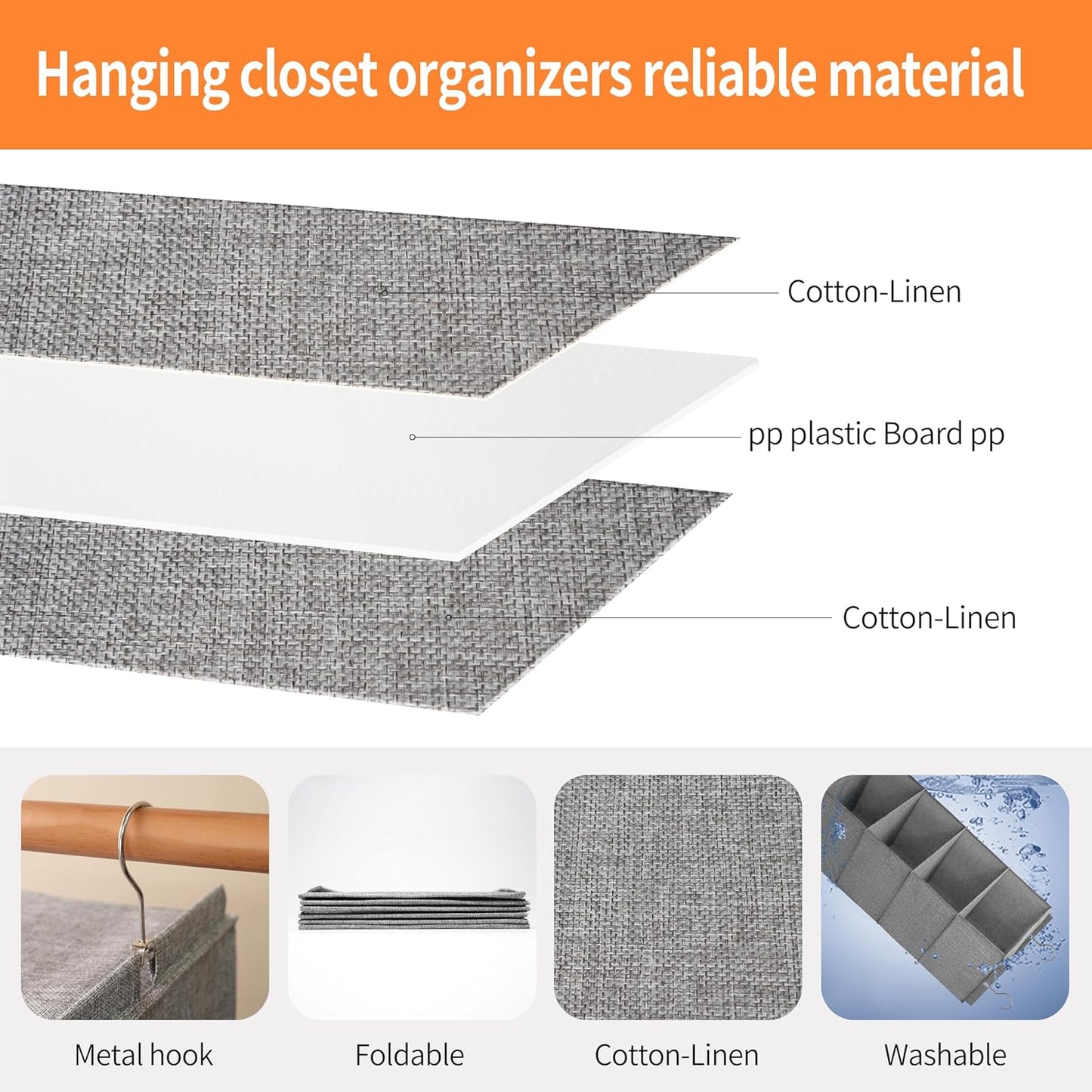 Large Hanging Sweater Organizer for Closet,Collapsible 6-Shelf Hanging Closet Shelves with Drawers, Washable (Grey-5 Shelf-2 d)