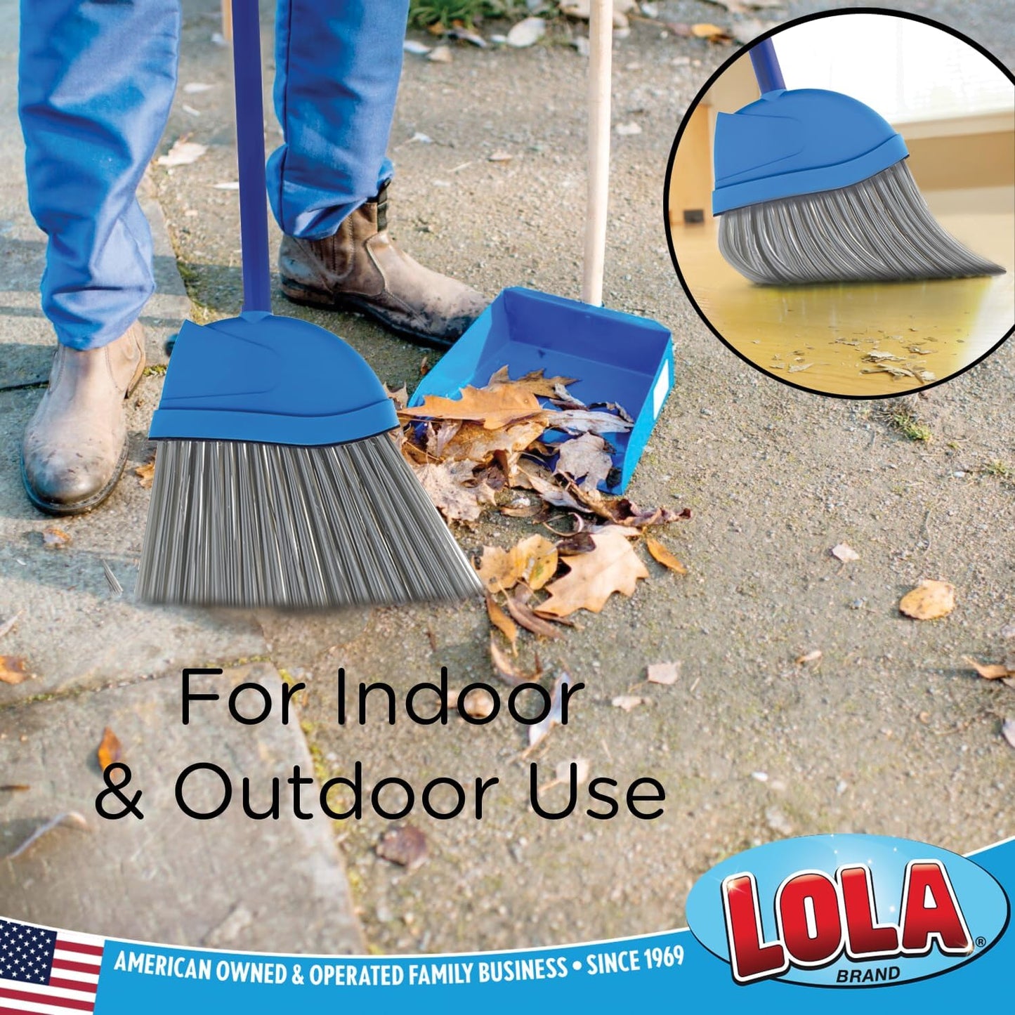 Angle Broom, Indoor, 13" W, Large Style - Made w/Recycled Soda Bottle Bristles & Aluminum, has Swivel Hang Cap for Storage, by LOLA, 1 Pack