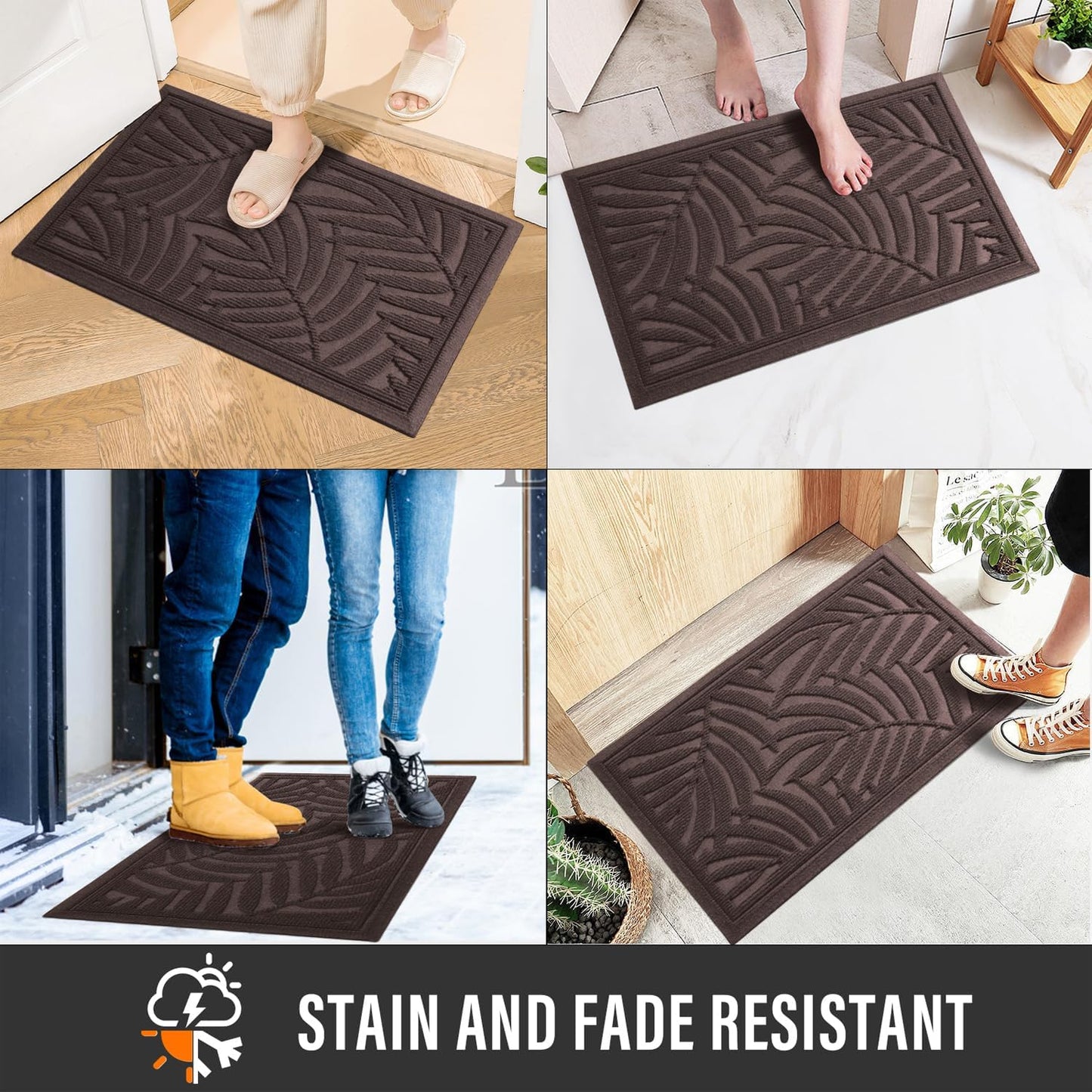 Front Door Mat, Absorbent Resist Dirt Welcome Door Mat Indoor Outdoor, Waterproof Doormat, Sturdy Non Slip Backing, Fade Resistant, Low Profile Entry Mat for Entryway, 47×32, Coffee