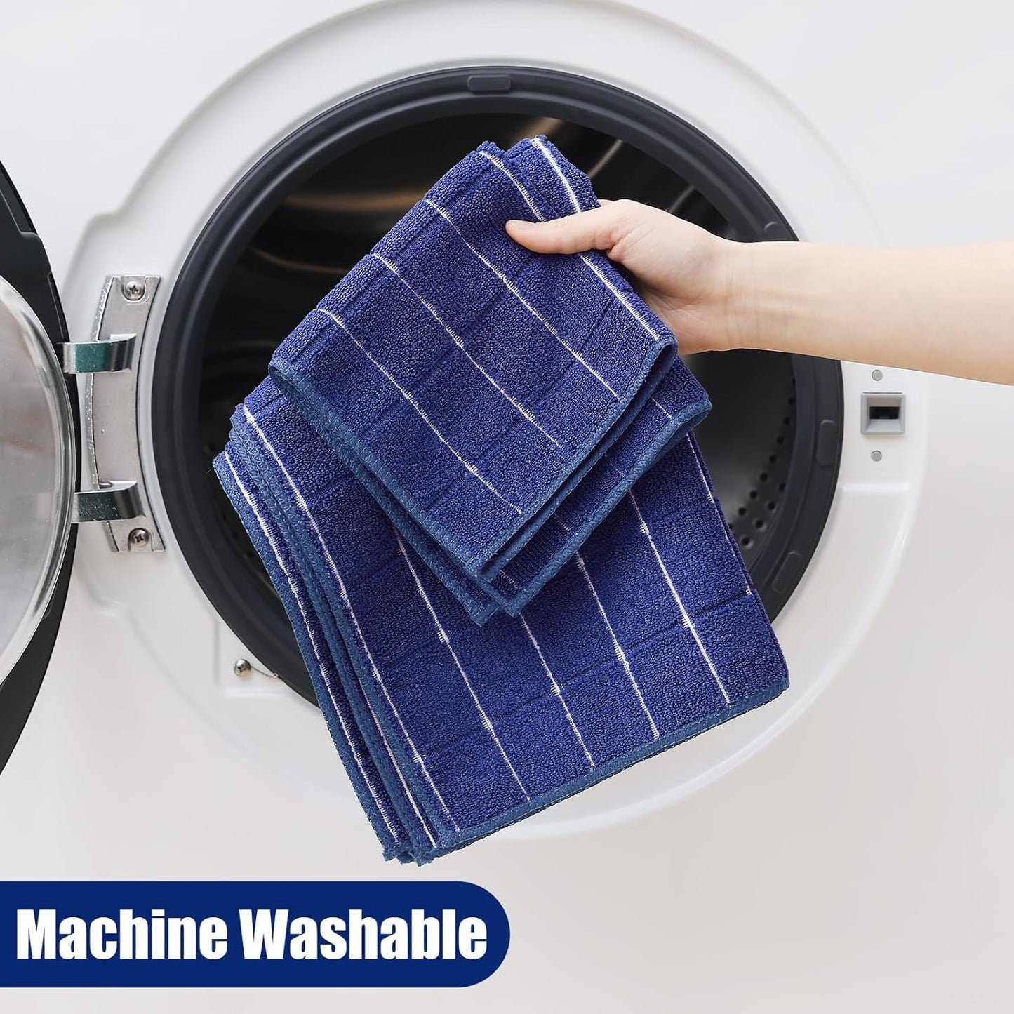 Homaxy Microfiber Kitchen Towels and Dishcloths Set, 12 Pack Soft and Absorbent Dish Hand Towels Bulk, 28 x 16 Inch & 12 x 12 Inch Quick Drying Rags for Washing Dishes, Navy Blue