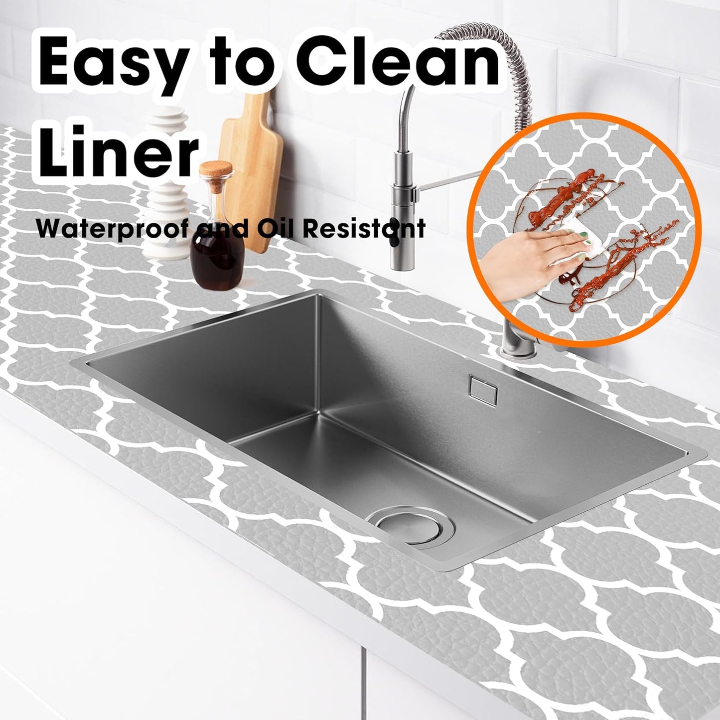 Shelf Liner for Kitchen Cabinets Non-Adhesive 12in X 10FT Cabinet Liners for Shelves Waterproof Thick Strong Grip Non Slip Drawer Liner Contact Paper for Cupboard Easy to Clean,Gray Lantern