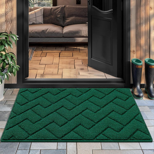 hicorfe Front Door Mat Outside Entrance,20"x31.5" Absorbent Muddy Dirt Resist Welcome Door Mats Outdoor Indoor,Stain and Fade Resistant,Non Slip Backing Entry Mat Doormat for Entryway(Evergreen)