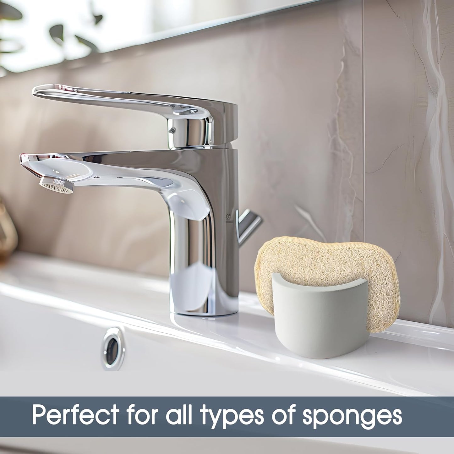 MOPHONICHOME Sponge Holder, Stone Sponge Holder for Kitchen Sink - Diatomite Kitchen Sink Caddy, Quick Dry, Super Absorbent, Modern Design, Grey