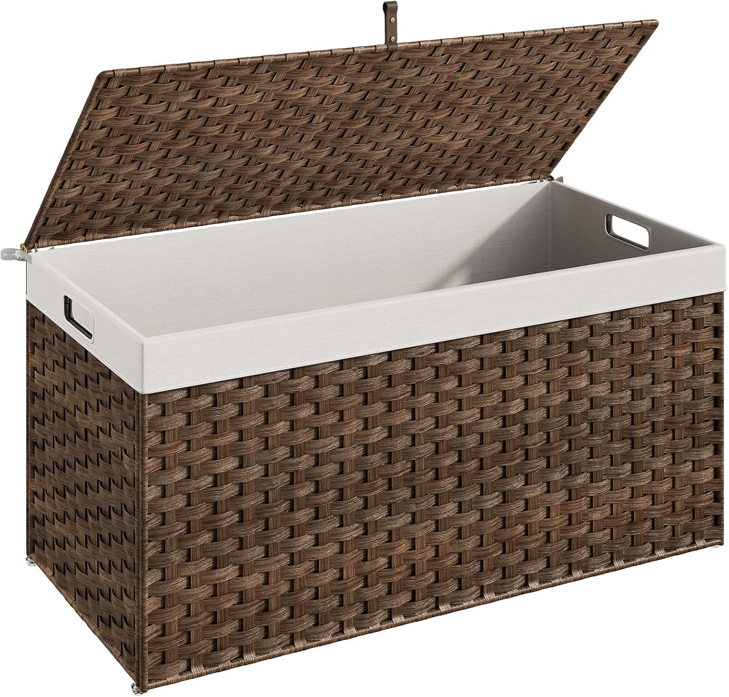 HOOBRO Storage Basket with Lid, 52.8 Gallon (200L) Wicker Basket, Handwoven Blanket Storage Basket with Handles, Metal Frame and Soft Lining, Foldable for Bedroom, Laundry Room, Brown BR220CW01