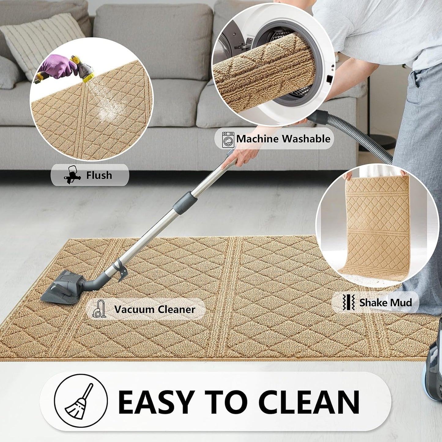 REFETONE Indoor Doormat, Front Back Door Mat 32"x40" Absorbent Rubber Backing Non Slip Door Mats, Low-Profile Resist Dirt Entrance Rugs, Machine Washable Door Rug Inside Floor Mat for Entryway, Brown