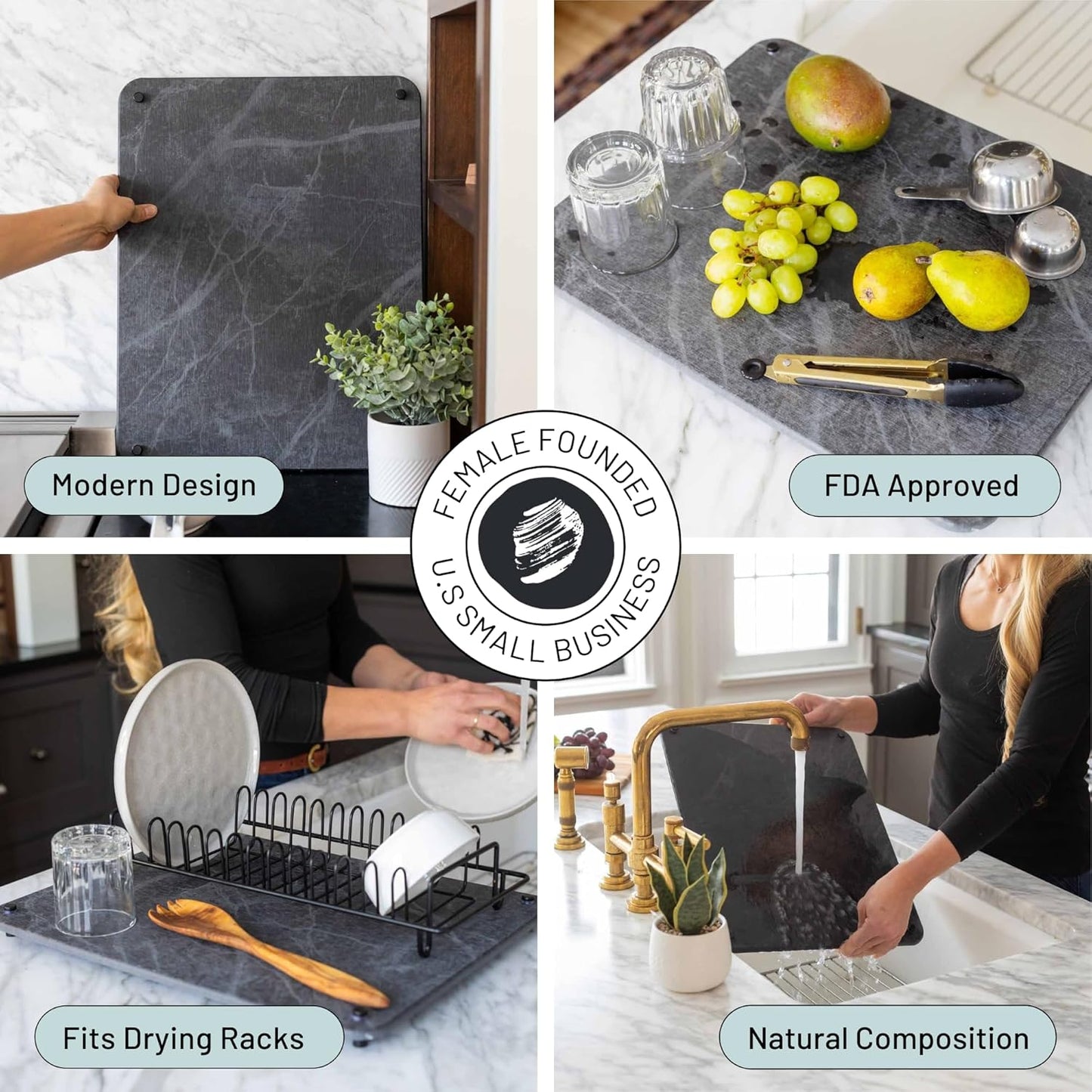 LARGE Siren Stone Natural Dish Drying Mat for Kitchen Counter - Premium Diatomaceous Earth Mat | Quick Drying, Super Absorbent | Non-Toxic, BPA-Free, Eco-Friendly | Female-Founded USA Brand (18"x14")