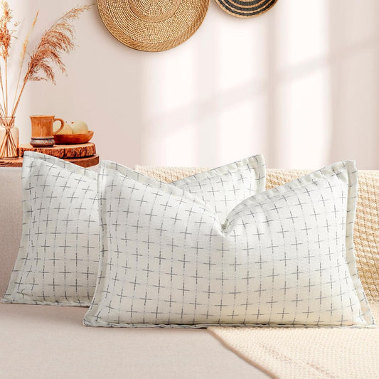 ZWJD 12x20 Pillow Covers Set of 2 Soft Polyester Textured Pillow Covers with Stylish Flange Edge Cozy Farmhouse Throw Pillows for Couch Bed Sofa Living Room