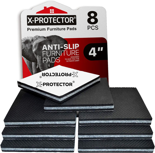 Non Slip Furniture Pads X-PROTECTOR - 8 PCS 4" - Premium Furniture Grippers! Rubber Feet Hardwood Floor Protectors for Furniture Legs - Couch Stoppers - Keep Your Furniture in Place Forever!