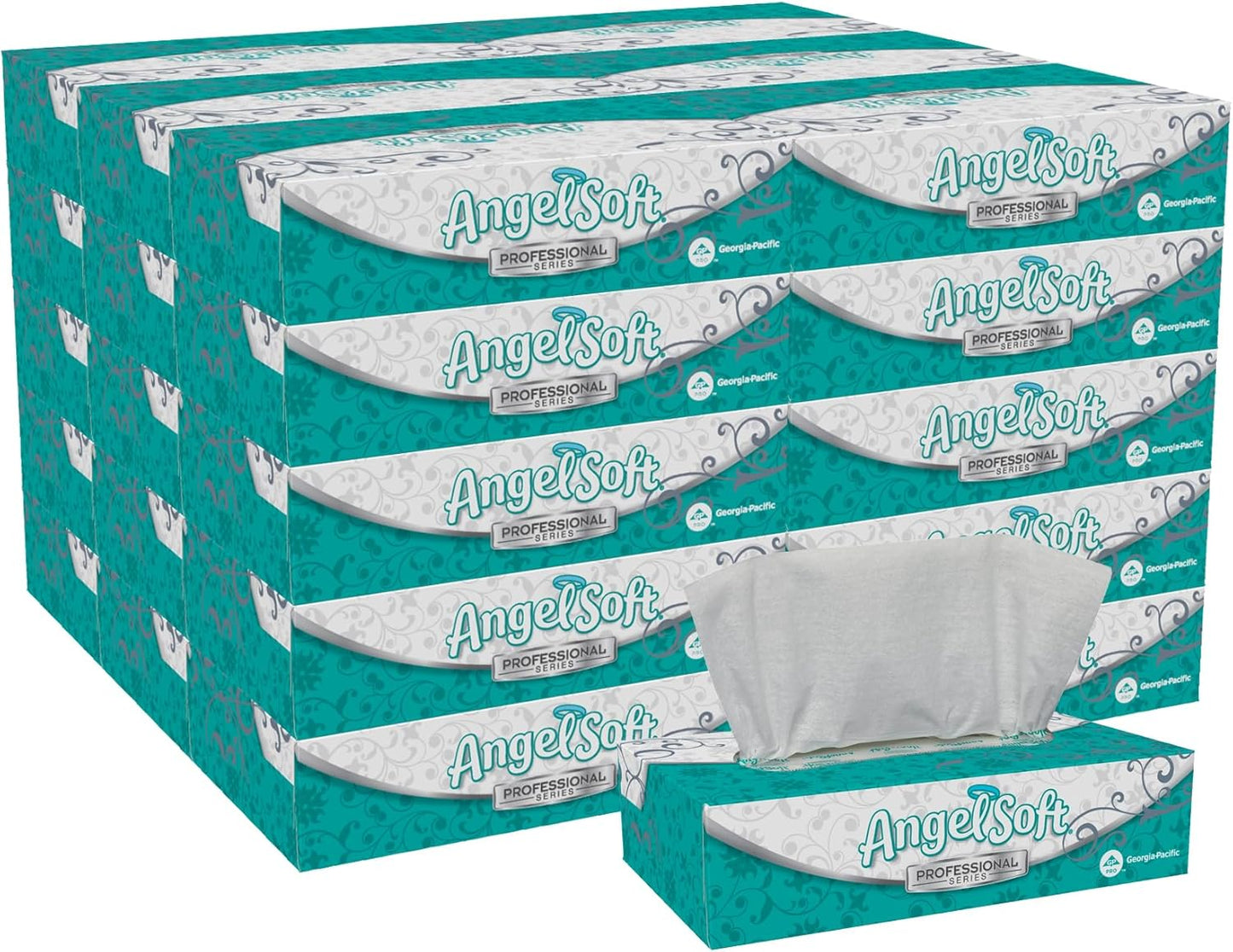 Georgia-Pacific Angel Soft Professional Series 2-Ply Facial Tissue (48580), 100 Sheets Per Box, 30 Tissue Flat Boxes Per Bulk Case