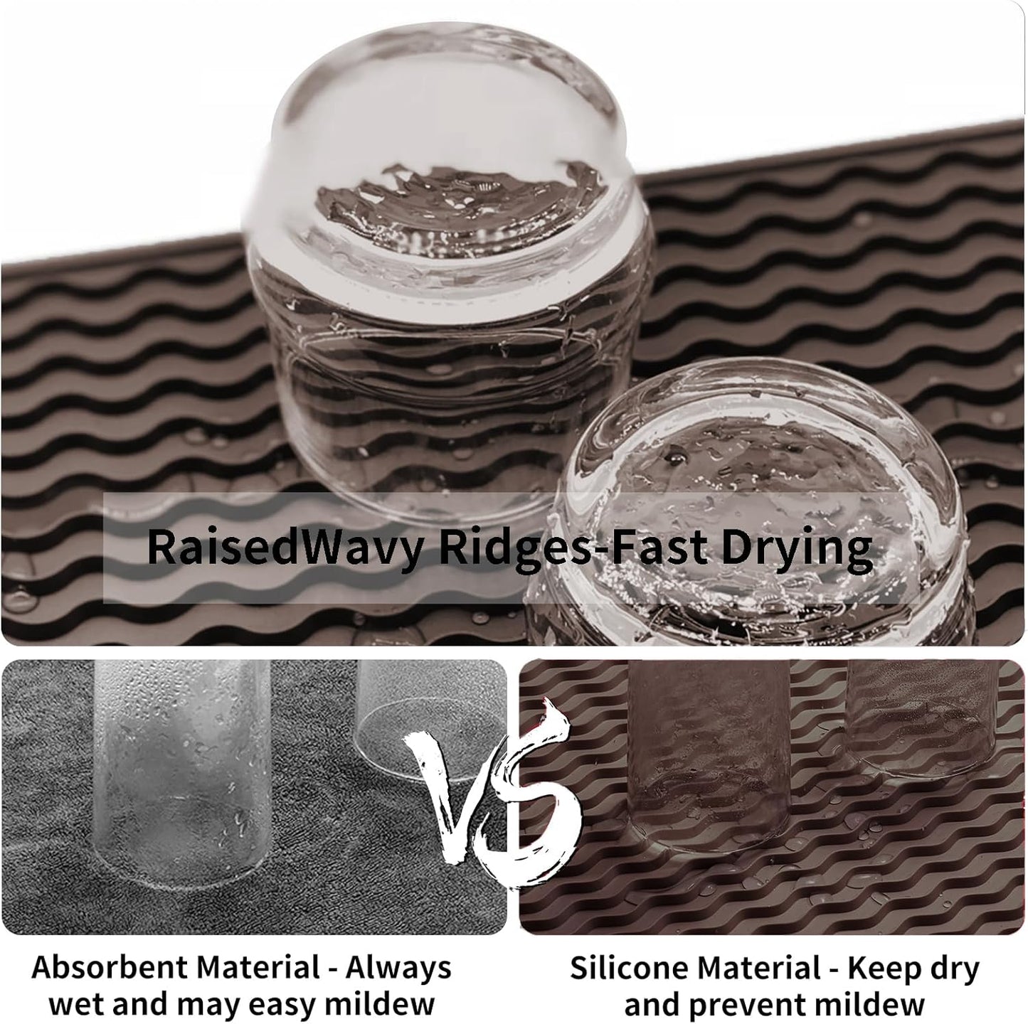 ZLR Silicone Dish Drying Mat for Kitchen Counter, Eco-Friendly Fast Dry Dish Mat, Easy Clean Multi Usage Drying Matt, Heat Resistant Trivet, 12" x 12" Middle, Coffee