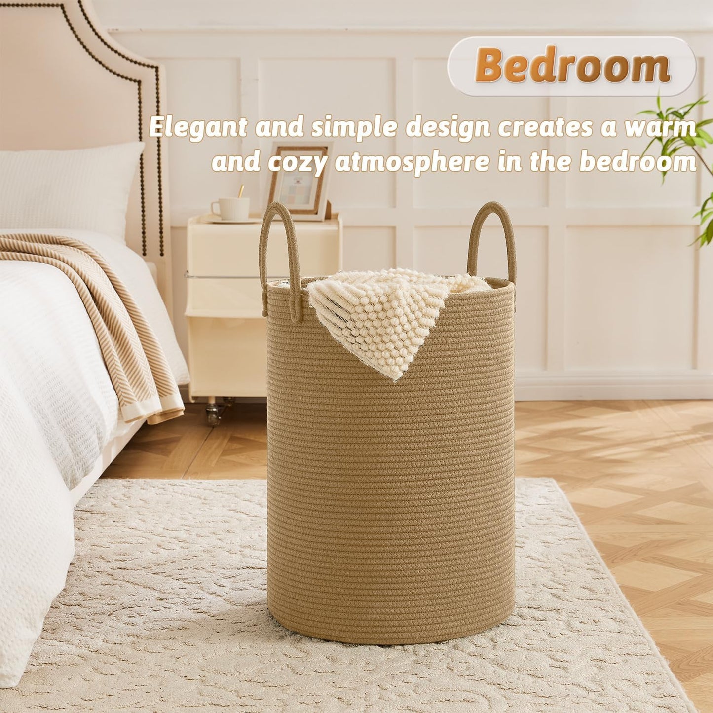 Laundry Basket,Woven Cotton Rope Laundry Hamper,100L for Decorative Storage of Dirty Clothes,Toys and Blankets in Bathroom,Baby Room and Living Room