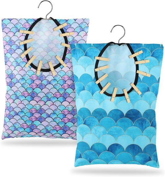 2 Pcs Summer Clothes Pin Bag Mermaids Clothespin Bag Holder Clothespin Holder 15 X 11 Inch Clothes Pin Hanging Bag Clothespin Bag for Clothesline Outdoor Outside Wardrobe and Laundry Room