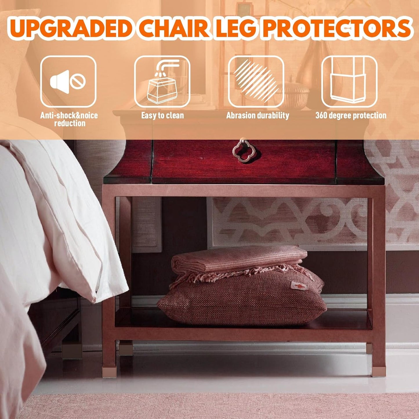 Rectangle Chair Leg Protectors for Hardwood Floors,16 PCS Silicone Covers to Protect Wood Tile Floors Felt Pads Furniture Leg Caps Reduce Noise. Easy to Move.(Brown,0.75 x 2 Inch,Rectangle)