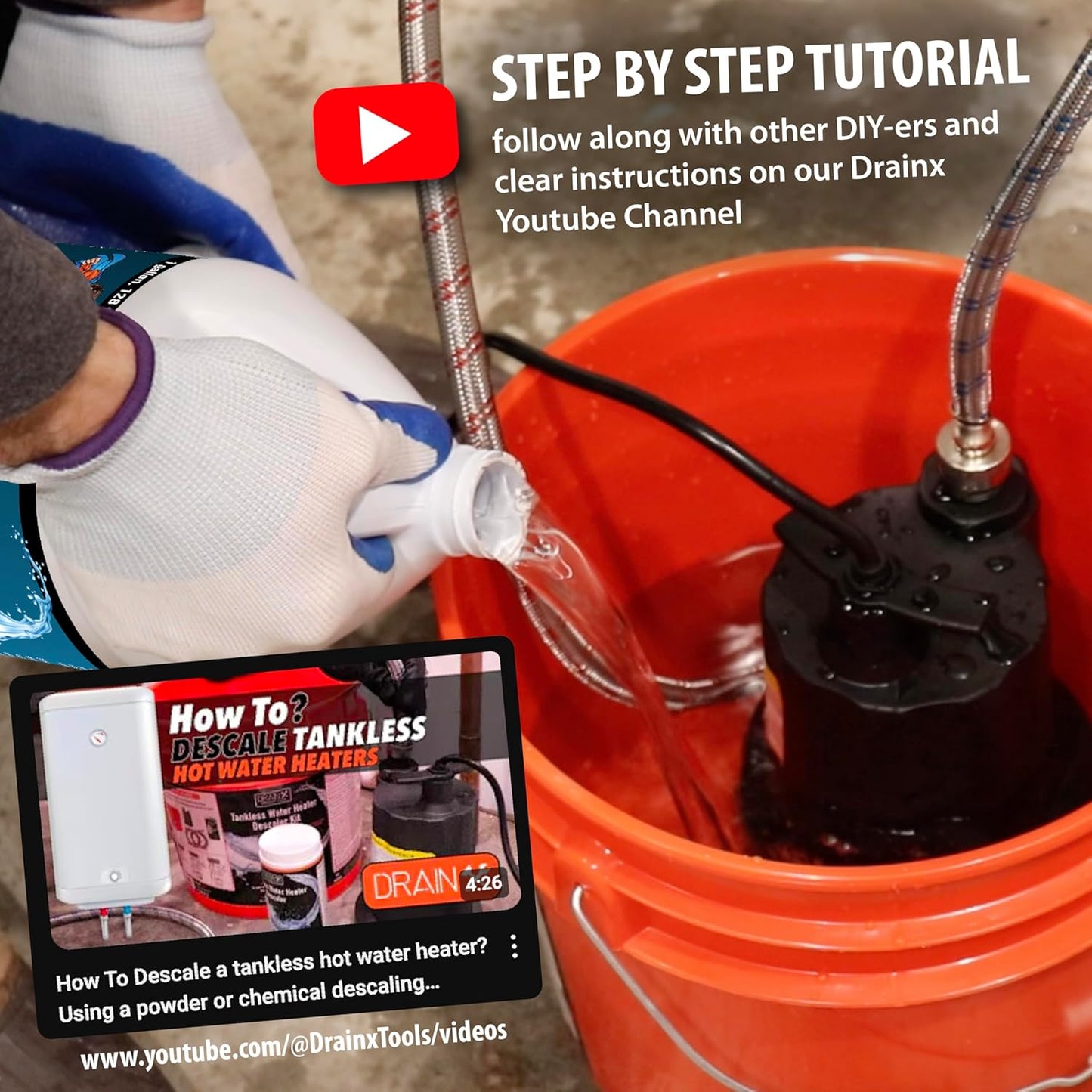 DrainX Tankless Water Heater Descaling Solution | Highly Effective Descaler Restores Heating Efficiency, Gallon, 128 fl oz